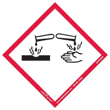 GHS Corrosion Label, 4inx4in, Polyprop, 100, PK100