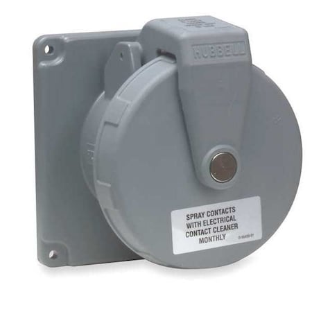 Pin & Sleeve Receptacle, 100 A, 125/250V AC, Single Phase, 3 Pole, IEC Grounding, Yellow, NEMA 4X
