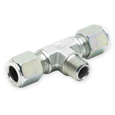Tee,Steel,Comp3/8",3/8",MNPT1/4",NPTF
