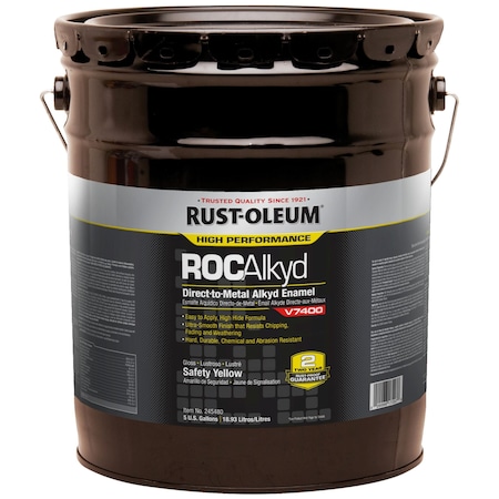 Interior/Exterior Paint, High Gloss, Oil Base, Safety Yellow, 5 gal