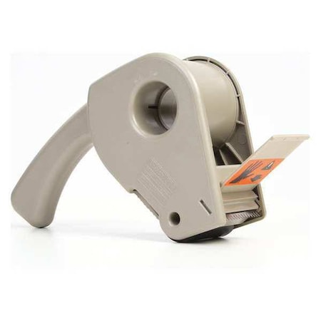 Tape Dispenser, 2 in Max. Tape Width. 5 1/6 in Tape Core Dia, Pistol, Plastic, Gray