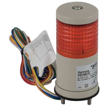 Tower Light Assembly, 24V, Red, 40 mm Dia., 100 1/2 mm Height, LED