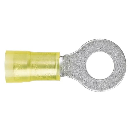 Ring Terminal, #6 Stud Size, 10 AWG, 600 V, Nylon Insulated, Yellow, Crimp Termination Only, 50 PK