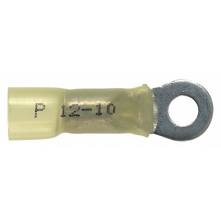 Ring Terminal, #10 Stud Size, 10 AWG, 600 V, Heat Shrink Insulated, Yellow, Crimp Termination Only