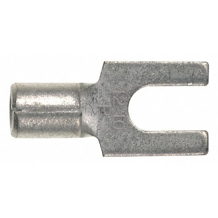Fork Terminal, #10 Stud Size, 14 AWG, 2,000 V, Bare Insulated, Bare, Crimp Termination Only, 100 PK
