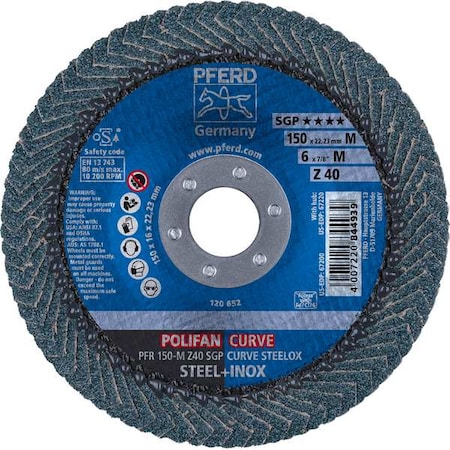 6" x 7/8" A.H. POLIFAN Flap Disc - Z SGP CURVE STEELOX, Zirconia, 40 Grit, Medium Radius