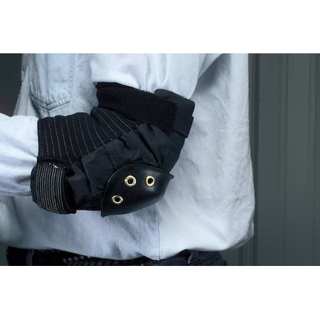 Elbow Pads, Hard Shell, Plastic, Fabric Pad, Nylon Cap, hook-and-loop Closure, 2 Straps, Black