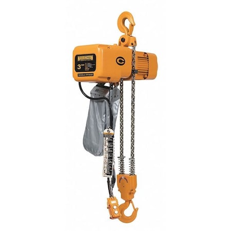Electric Chain Hoist, 6,000 lb, 20 ft, Hook Mounted - No Trolley, 115/230V AC, Yellow