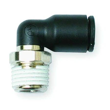 Nylon Elbow, Push-To-Connect x MNPT, For 1/2 in Tube OD, 3/8 in Pipe Size, Black, PK10