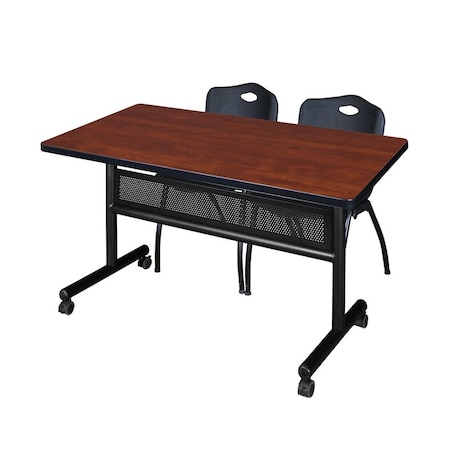 Rectangle Mobile table, 48" W, 29" H, Laminate Top, Cherry