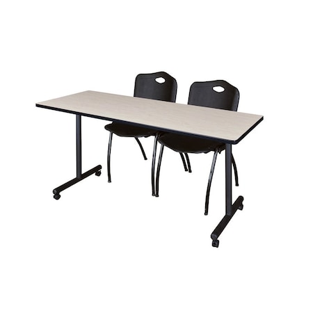 Rectangle Mobile table, 60" W, 29" H, Laminate Top, Maple