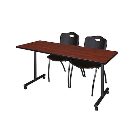Rectangle Mobile table, 66" W, 29" H, Laminate Top, Cherry