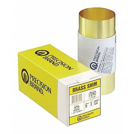 Shim Stock, Roll, Brass, 0.0060 In, 6 In, Length: 100"