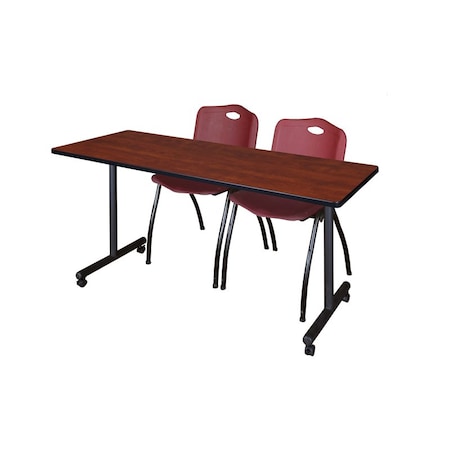 Rectangle Mobile table, 72" W, 29" H, Laminate Top, Cherry