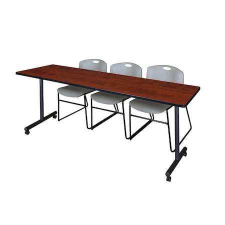 Rectangle Mobile table, 84" W, 29" H, Laminate Top, Cherry