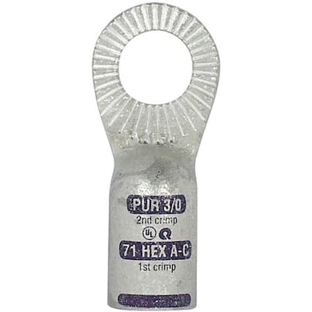 One-Hole Compression Lug, 3/0 AWG Max, 1/2 in Stud, Standard Barrel, Copper, Purple