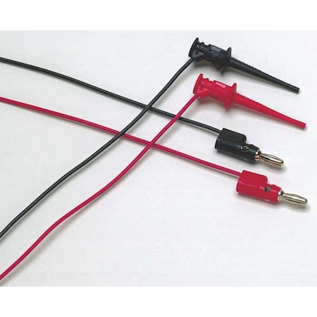Mini Pincer Test Leads, Stackable 4mm Banana Plug to Mini Pincers, 3 ft., PVC, Black, Red