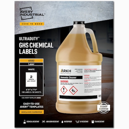 4-3/4" x 7-3/4" GHS Chemical Labels for Laser Printers, 100 labels/50-sheets