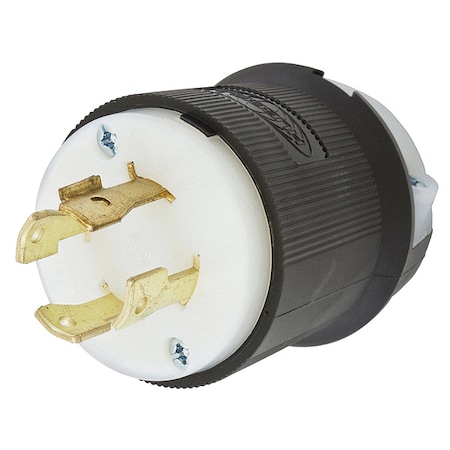 Locking Plug, L17-30P, 30 A, 600V AC, Three Phase, 3 Pole, Screw Terminals, Black, White