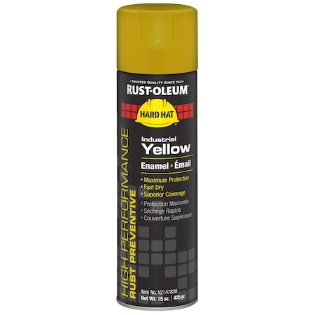 Rust Preventative Spray Paint, Industrial Yellow, Gloss, Solvent, 15 oz.