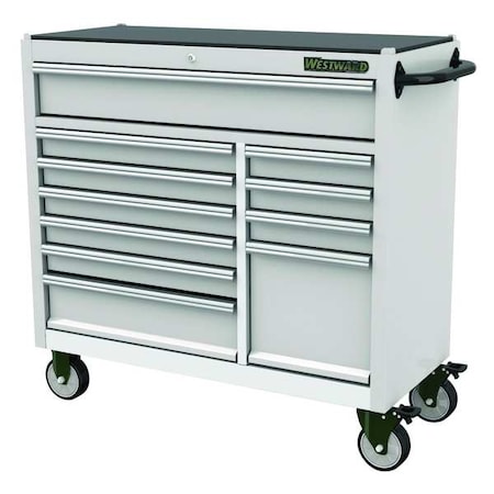 WESTWARD Rolling Tool Cabinet, 11-Drawers, Stainless Steel Silver, 42" W x 19" D x 40" H