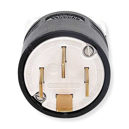 Straight Blade Plug, 18-60P, 60 A, 120/208V AC, 4 Pole, Screw Terminals, Non-Grounded