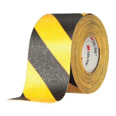 Anti-Slip Tape Mineral Coated; Substrate: Plastic Film 60 Grit Size, Black/Yellow, 4" W x 60 ft. L