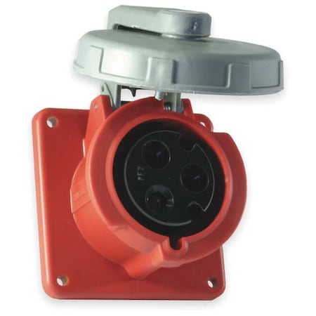 Watertight Pin & Sleeve Receptacle, 60 A, 480V AC, Single Phase, 2 Pole, IEC Grounding, Red