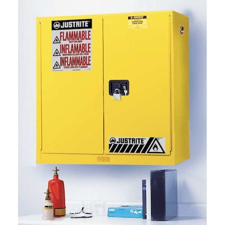 Hazardous Material Storage Cabinet, 20 gal, 3 Shelves, Steel, 43 in W x 44 in H x 12 in D, Yellow