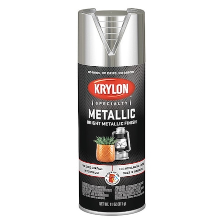 Metallic Spray Paint, Bright Silver, Metallic, Solvent, 11 oz