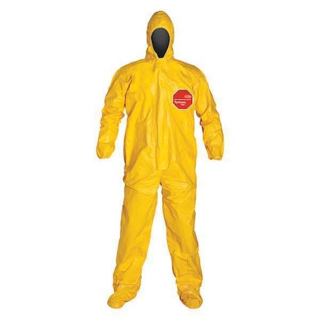 Standard Fit Hood. Stormflap. Elastic Wrists. Attached Socks. Storm Flap with Adhesive Closure. Yellow. 2X