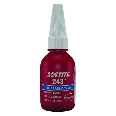 Primerless Threadlocker, LOCTITE 243, Blue, Medium Strength, Liquid, 10 mL Bottle