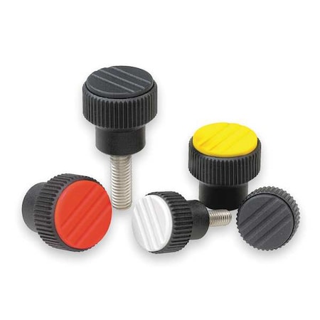 Knurled Knob Size: 1 D=1/4-20, D1= 21, H=22, Thermoplastic Black, Comp: Stainless Steel, Cap: Black