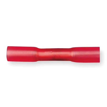 Butt Splice Wire Connector, 18 AWG Max, Red, Polyolefin Insulation, 600 V, 25 PK
