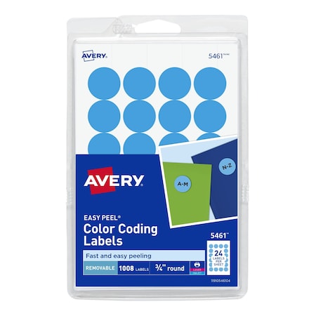Laser/Inkjet Label, 3/4 in Label W, 3/4 in Label H, 24 Labels per Sheet Light Blue