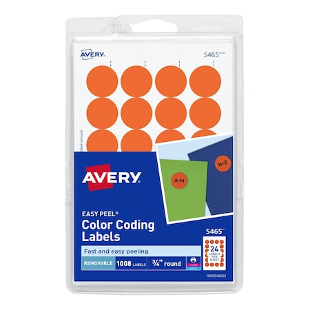 Laser/Inkjet Label, 3/4 in Label W, 3/4 in Label H, 24 Labels per Sheet Orange