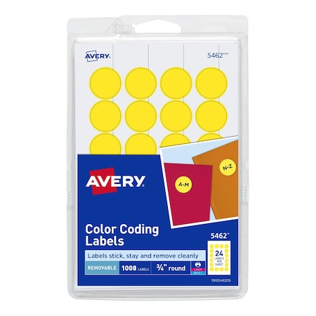 Laser/Inkjet Label, 3/4 in Label W, 3/4 in Label H, 24 Labels per Sheet Yellow