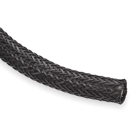 Braided Cable Sleeve, 2 in Inside Dia., 2-1/2 in Max Bundle Dia., 25 ft, Nylon, Black