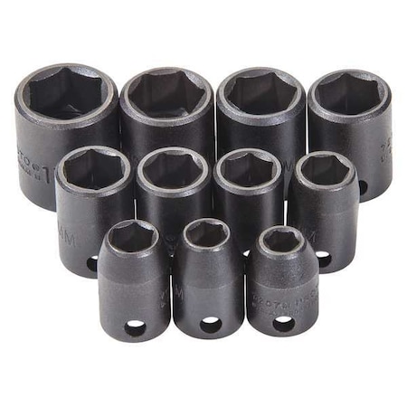 3/8" Drive Impact Socket Set Metric 11 Pieces 7 to 17 mm , Black Oxide