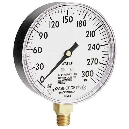 Pressure Gauge, 0 to 300 psi, 1/4 in MNPT, Plastic, Black