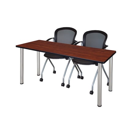 Rectangle Training Table & Chair Set, 72 W, 24 L, 29 H, Wood,Metal,Fabric Top, Cherry