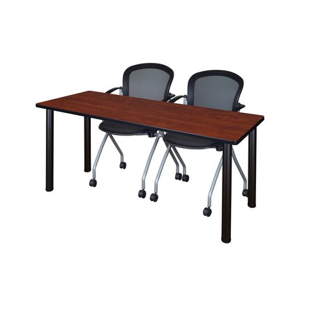 Rectangle Training Table & Chair Set, 72 W, 24 L, 29 H, Wood,Metal,Fabric Top, Cherry