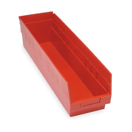 Shelf Storage Bin, Polypropylene, Red, 6 in H, 6 5/8 in W, 23 5/8 in L