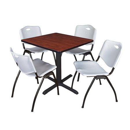 Cain Square Table & Chair Set, Wood, Metal, Plastic Top, Cherry
