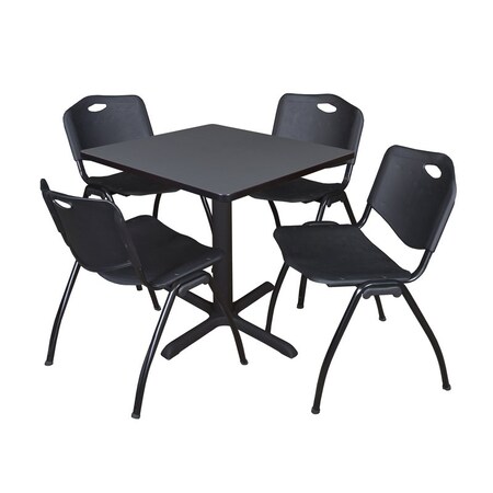 Cain Square Table & Chair Set, Wood, Metal, Plastic Top, Grey