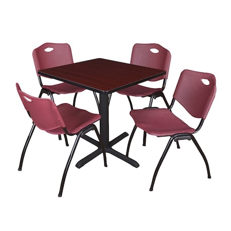 Cain Square Table & Chair Set, Wood, Metal, Plastic Top, Mahogany