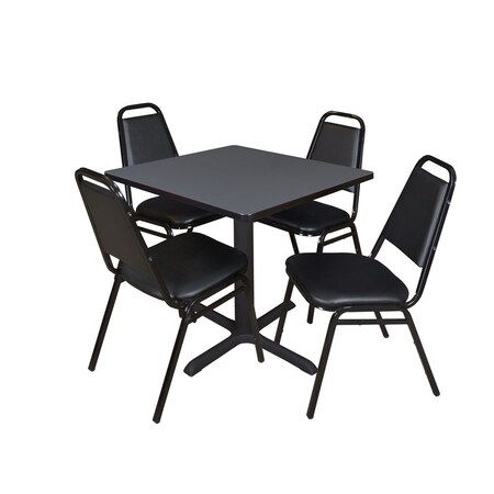 Cain Square Table & Chair Set, Wood, Metal, Vinyl Top, Grey