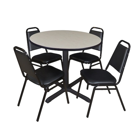 Cain Round Table & Chair Set, Wood, Metal, Vinyl Top, Maple