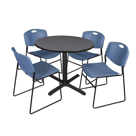 Cain Round Table & Chair Set, Wood, Metal, Polypropylene Top, Grey