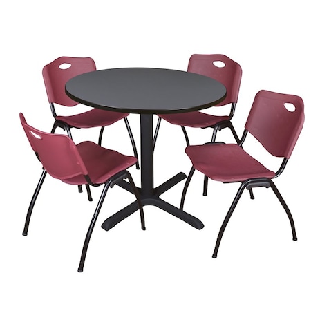 Cain Round Table & Chair Set, Wood, Metal, Plastic Top, Grey